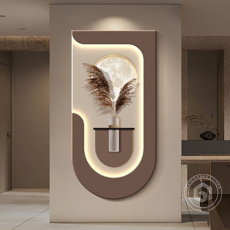 Modern Ledli Duvar Tablosu – 50x90 cm | Gizli Aydınlatmalı Dekoratif Tasarım Vazo Dahil