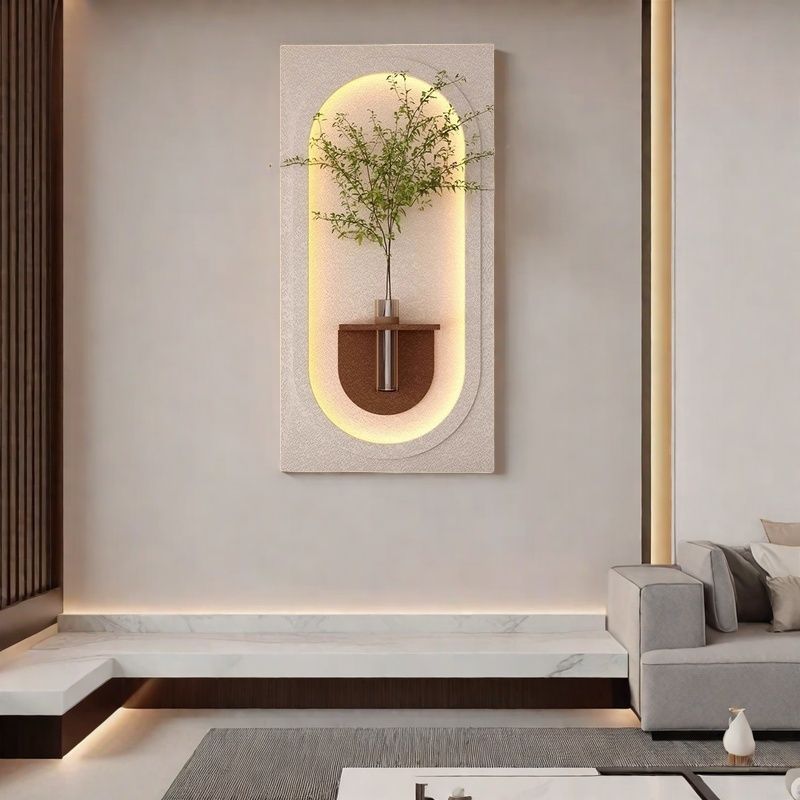 Modern Ledli Duvar Tablosu –  | Gizli Aydınlatmalı Dekoratif Tasarım Vazo Dahil