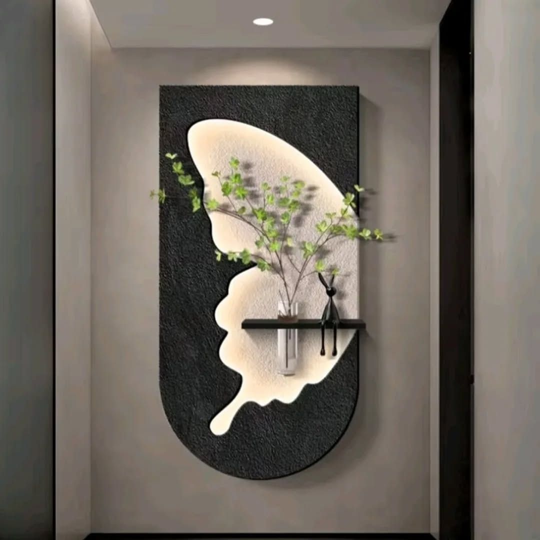 Modern Ledli Duvar Tablosu  | Gizli Aydınlatmalı Dekoratif Tasarım Vazo Dahil