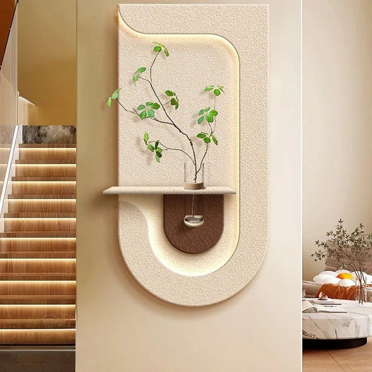 Modern Ledli Duvar Tablosu –  | Gizli Aydınlatmalı Dekoratif Tasarım Vazo Dahil