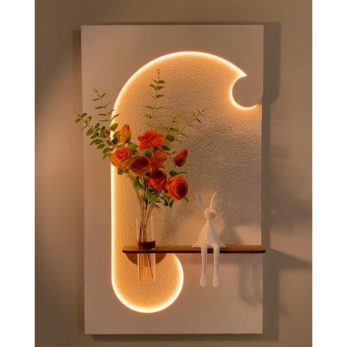 Modern Ledli Duvar Tablosu – | Gizli Aydınlatmalı Dekoratif Tasarım Vazo Dahil Tuana Model